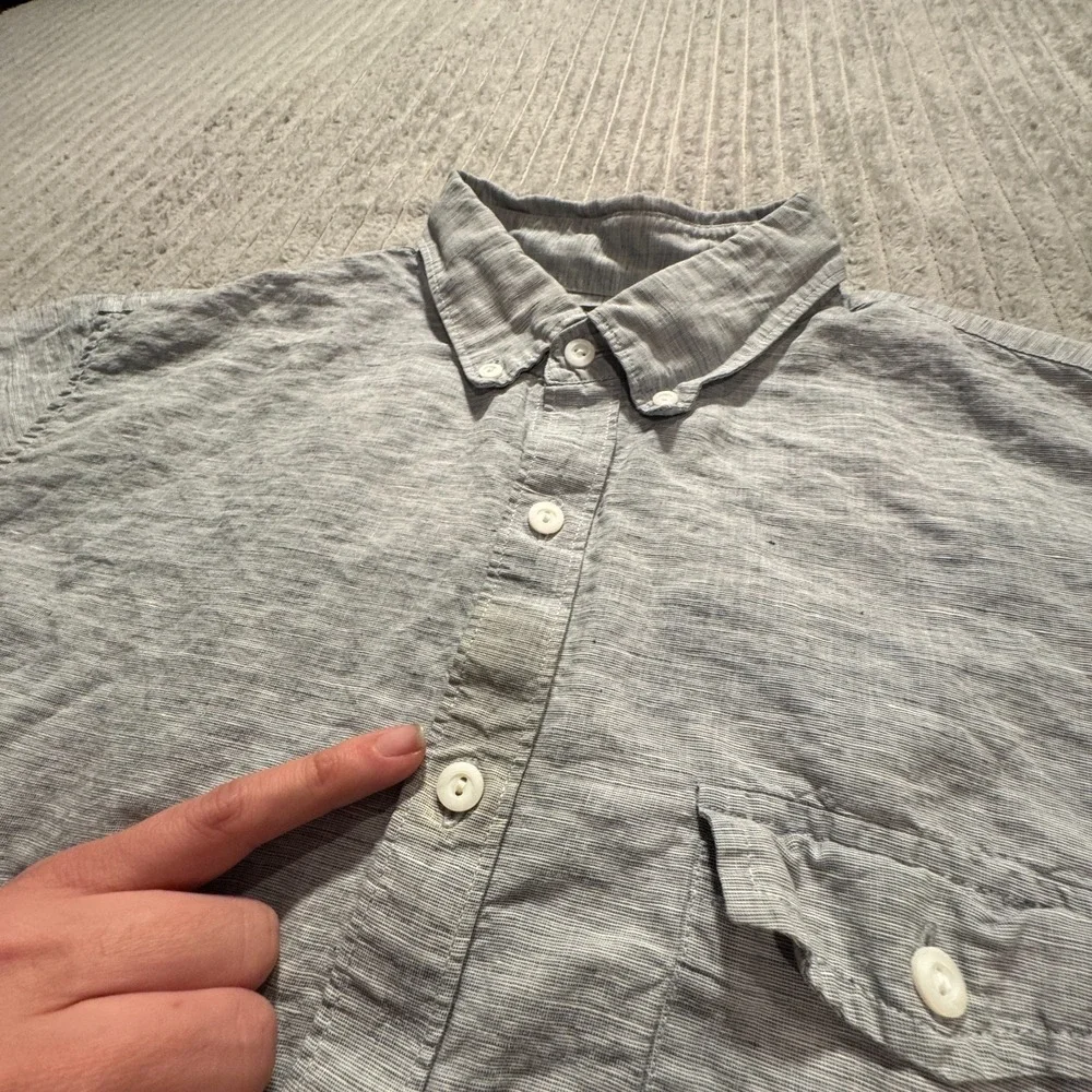 J.Crew‎ Shirt Mens L Blue Linen Cotton Baird McNutt Summer Vacation Breathable